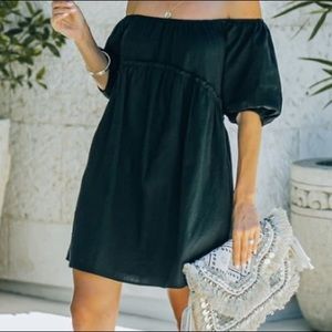 POCKETED OFF THE SHOULDER DRESS